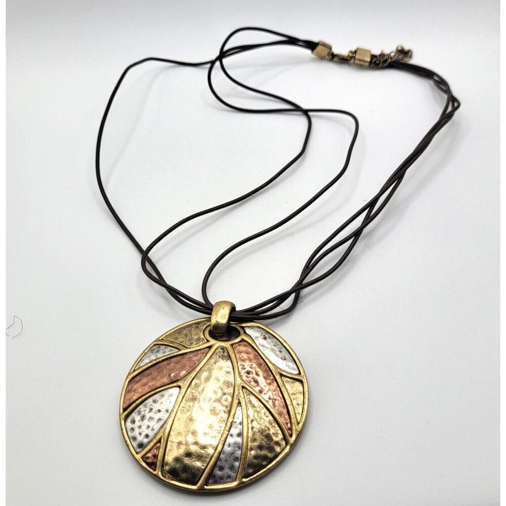 Multitone Metallic Pendant Copper, Gold and Silver Tone Bohemian 19in